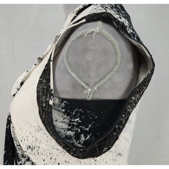 Sachin and Babi Ankasa Dress Womens 4 Ivory Black Silk Lined Sequins Shift Pleat - Picture 11 of 14